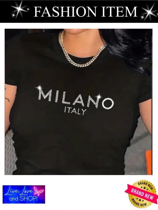 Tops - T-SHIRT: Black Sparkle Print w/Short Sleeve, NIP